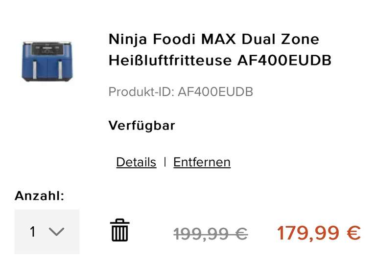 Ninja Foodi MAX Dual Zone Heißluftfritteuse AF400EUDB inkl. einer gratis Kochschürze und zwei mehrstöckige Grillroste