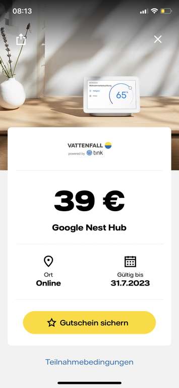 Vattenfall my Highlights App: Google Nest Hub für 39€ / Moia Freifahrt / 35min emmy / 5€ Jelbi / UCI 2:1 / 10€ beeskin / 10€ MILES