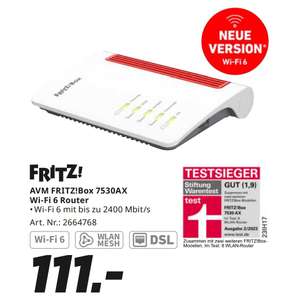 [lokal Mediamarkt Hannover] AVM FRITZ!Box 7530 AX (DSL, WLAN AX, Wi-Fi 6, Mesh, DECT-Basis, Telefonie, 4x Gigabit LAN, Mediaserver, NAS)