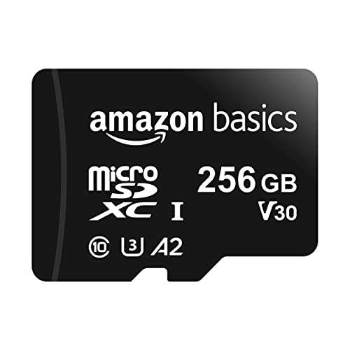[Prime] Amazon Basics - MicroSDXC, 256 GB, mit SD-Adapter, A2, U3, lesegeschwindigkeit von bis zu 100 MB/s