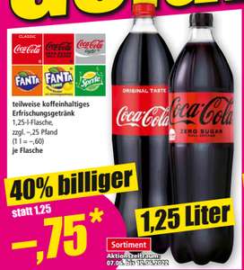 [Norma] Coca-Cola (Classic, Zero Sugar, Light) / Fanta / Fanta Lemon Ohne Zucker / Sprite (1.25 L Flasche, zzgl. 0,25 € Pfand)