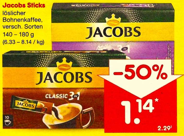 [Netto MD] Jacobs Sticks, verschiedene Sorten, nur 1,14 € - nur Freitag 10.03.23