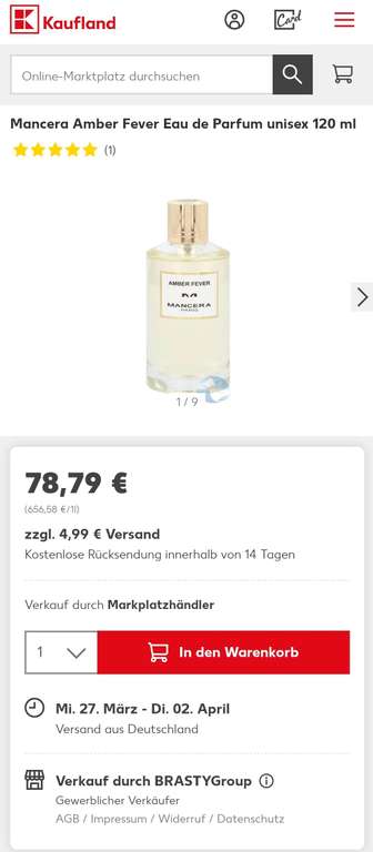 Mancera Amber Fever Eau de Parfum unisex 120 ml [Kaufland Marktplatz/Brasty]