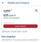 Payback 650(800)Punkte bei Audible 3 Monatsabo zu je 4,95€ (+150 Basispunkte)