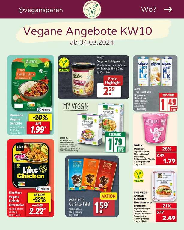 Vegane Angebote im Supermarkt & vegan Sammeldeal (KW10 04.03. - 10.03.)