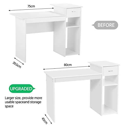 Schreibtisch Bürotisch mit Schublade - 112 x 82 x 50 cm - Weiß