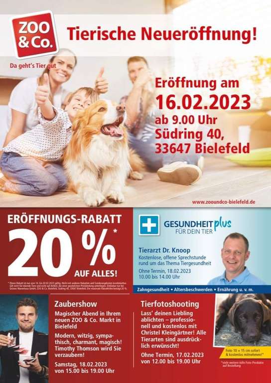 [Lokal] [Bielefeld] 20% auf Alles bei Zoo & Co in Bielefeld Brackwede vom 16.02. - 20.02.2023 wegen Neueröffnung