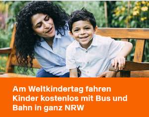 Am Weltkindertag 20.09.2022 fahren Kinder bis 14 Jahre kostenlos mit Bus und Bahn in ganz NRW