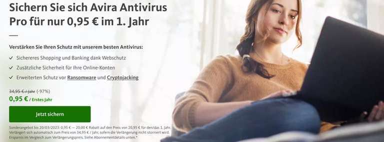 Avira Antivirus Pro Jahreslizenz für 0,95€ mit 60-tägiger Geld-zurück-Garantie (statt 35€)