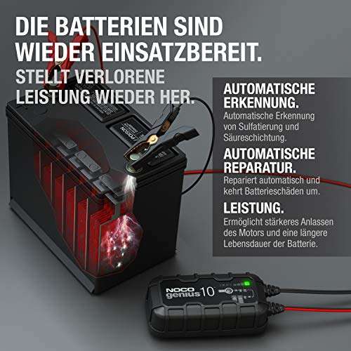 NOCO GENIUS10EU, 10A Ladegerät Autobatterie, 6V/12V KFZ Batterieladegerät für Auto und Motorrad, Erhaltungsladegerät und Desulfator