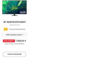 [Corporate Benefits] Samsung 85 Zoll QLED TV Q71A - 100/120Hz, Twin Tuner * nach 400 Euro Cashback für effektiv 1488 Euro