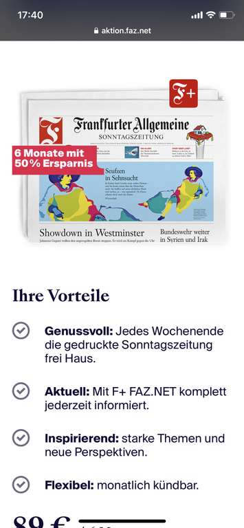 Frankfurter Allgemeine Sonntagszeitung FAS 6 Monate zum halben Preis