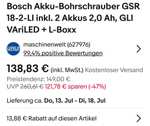 Bosch Akku-Bohrschrauber GSR 18-2-LI inkl. 2 Akkus 2,0 Ah, GLI VAriLED + L-Boxx, Versandkostenfrei