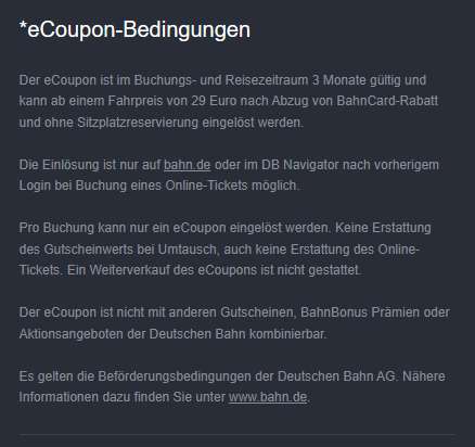 [Deutsche Bahn] Personalisiert e-Coupon Gutschein 5€ ab 29€ Fahrkartenwert 3 Monate gültig