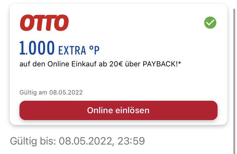 1.000 Payback Punkte ab 20€ MBW bei Otto (personalisiert)