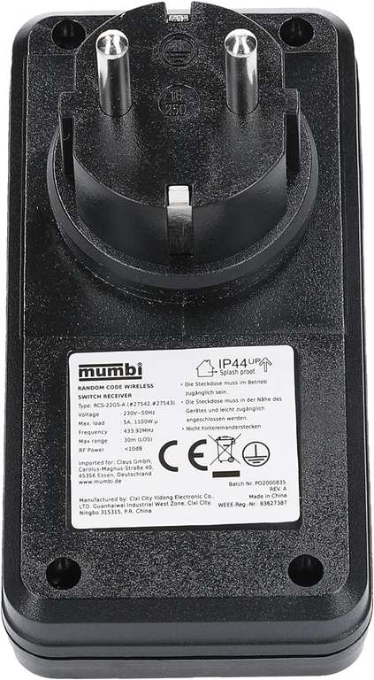 Mumbi Funksteckdosen-Set 24280 (4 Outdoor-Steckdosen + Fernbedienung, bis 30m Reichweite, IP44 spritzwassergeschützt)