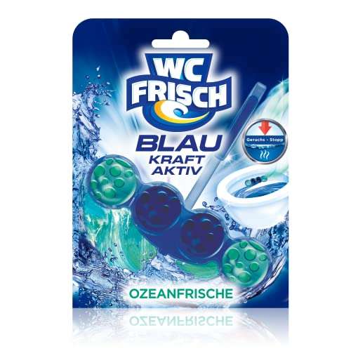 [Amazon Prime] WC FRISCH Kraft Aktiv Blauspüler Ozeanfrische, WC-Reiniger und Farbspüler mit 50 Prozent mehr Glanz