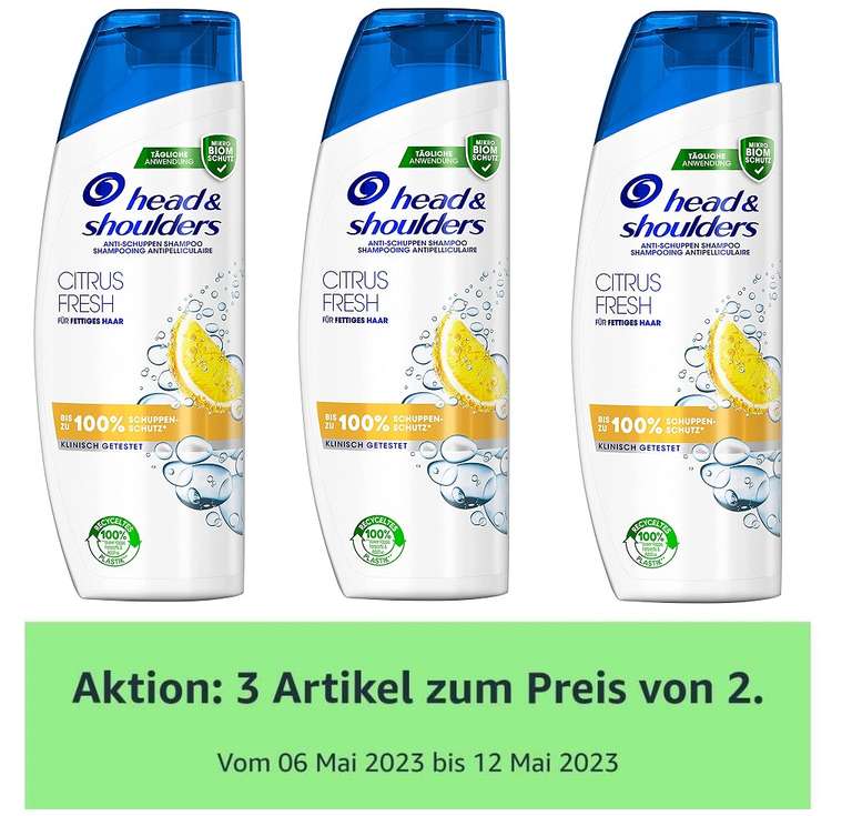 "3 für 2" Head & Shoulders Anti-Schuppen-Shampoo Aktion, z.B. 3 x Citrus Fresh 300ml (2,43€ pro) [Prime Spar-Abo]