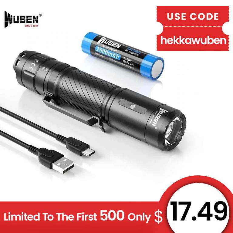 Wuben C3 LED Taschenlampe USB-C, Wiederaufladbar, inkl. Akku 1200LM