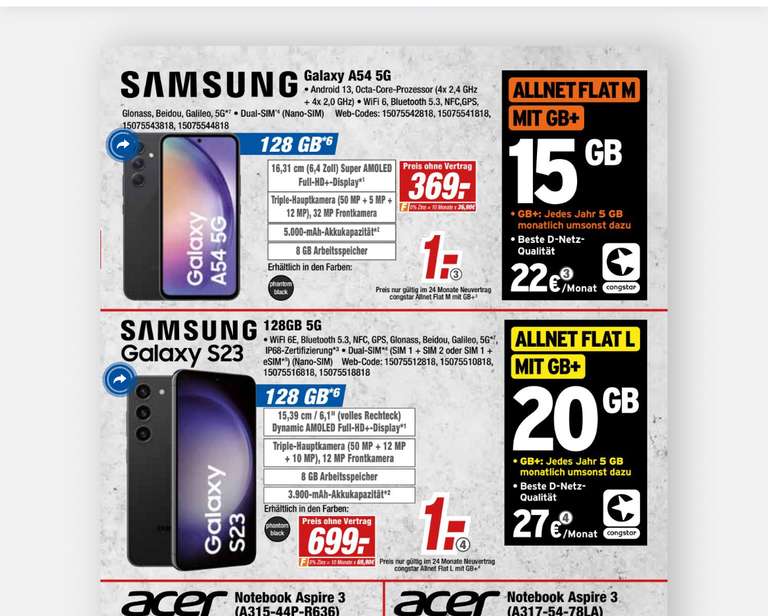 Expert Klein Samsung S23 Congstar 1€ und otelo 20 GB mit Iphone 12 66€( Lokal Hessen, Rheinland-Pfalz, Saarland, NRW)