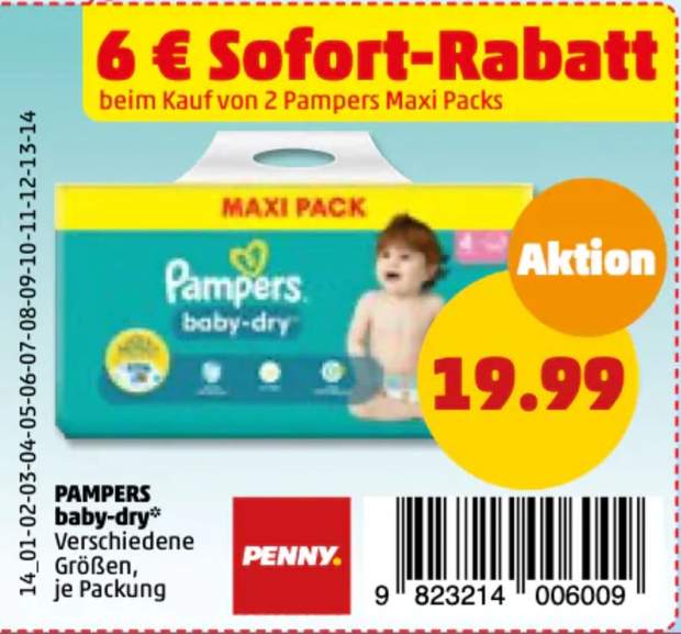 Pellen schrijven Tenslotte Lokal bei Penny] 2x Pampers Baby Dry Maxi-Pack -6€ Rabattabzug | mydealz