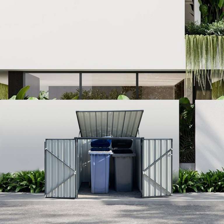 HC Garten & Freizeit Mülltonnenbox mit Abdeckung, für 2 x 240L Mülltonnen, ca. 158 x 101 x 130/137 cm