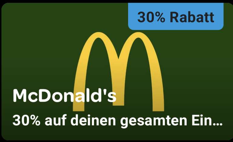 Wolt - McDonald's 30% Rabatt auf gesamten Einkauf - Neukunden: Zusätzlich 3x5€ Rabatt möglich