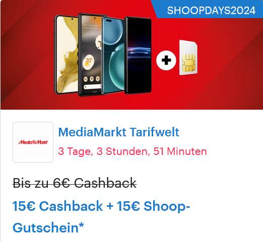 Shoop: 30€ Cashback für Bestellungen in der MediaMarkt Tarifwelt