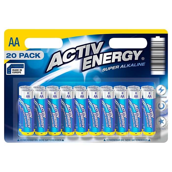 20er Pack ACTIV ENERGY Super Alkaline Batterien, Mignon (AA, LR6) oder Micro (AAA, LR03) für 2,89 Euro [Aldi Süd]
