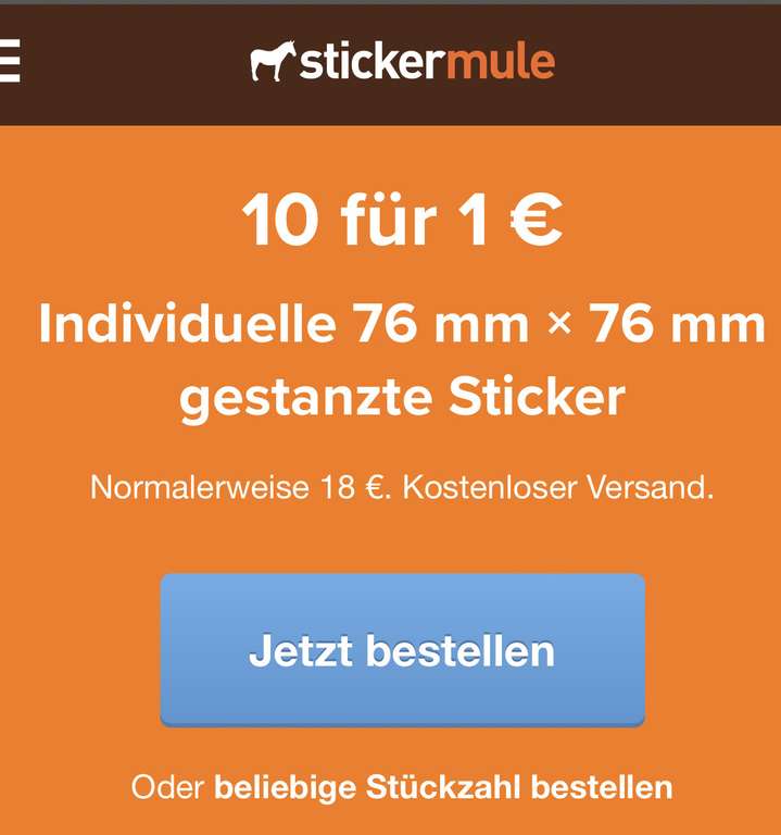 Stickermule 10 für 1 € Individuelle 76 mm × 76 mm gestanzte Sticker