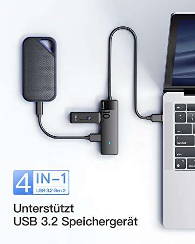 [Amazon] Inateck USB-A Hub mit 4 USB-A Anschlüssen (4 x USB 3.2 Gen 2) bis 10 Gbit/s + 50cm USB-Kabel, unterstützt NVMe SSD