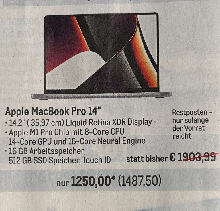 Apple MacBook Pro 14” M1 2021 16GB 521GB SSD [Metro]