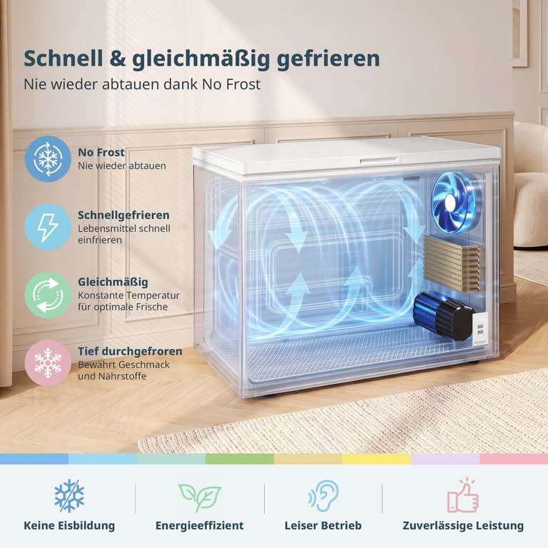 Comfee RCC231WH2EU(E) Gefriertruhe 233 L No Frost – Schockfrost bis -30 °C, 100 h Kältespeicherung bei Amazon