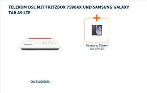 Telekom DSL L 100Mbit/s mit 100€ Bonus & FRITZ!Box 7590 AX & Samsung Galaxy Tab A9 LTE nach Idealo eff. 21,45€/Monat