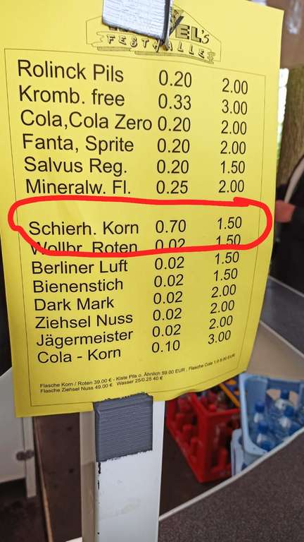 [Lokal Schützenfest in Rheine Hauenhorst] Preisfehler! Flasche Korn 1,50 Euro!!!