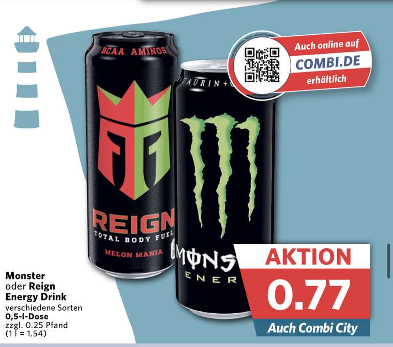 Monster & Reign Energy Drink für 0,77€ bei Combi