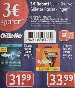 Rossmann 3 Euro Rabatt beim Kauf von Gillette Rasierklingen