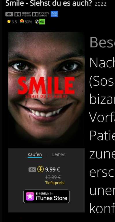 Apple iTunes SMILE - Siehst du es auch? Film in 4K Dolby Vision Dolby Atmos