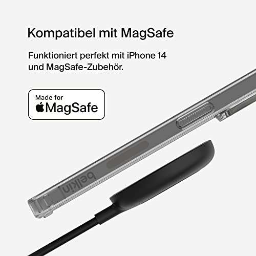 Belkin MagSafe kompatible iPhone 14-Hülle (auch Plus/Pro/ProMax, durchsichtig, magnetisches Case, integrierter Magnet und KameraschutzPRIME
