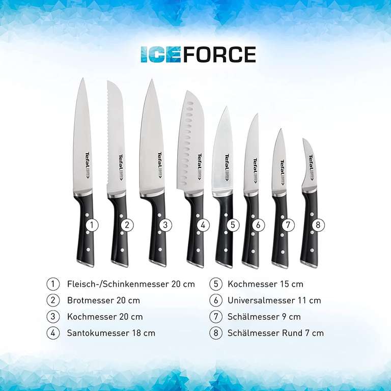 [Prime] Tefal Ice Force Messerset 3-teilig | 20 cm Kochmesser | 11 cm Universalmesser | Küchenschere | Ice Force Technologie