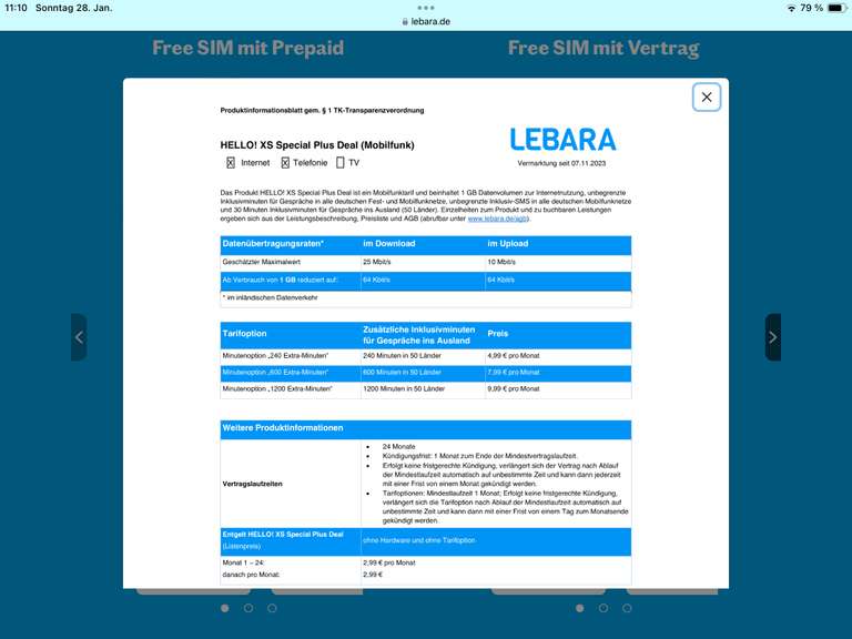 Lebara Flotter 3er - 3GB für €2,99
