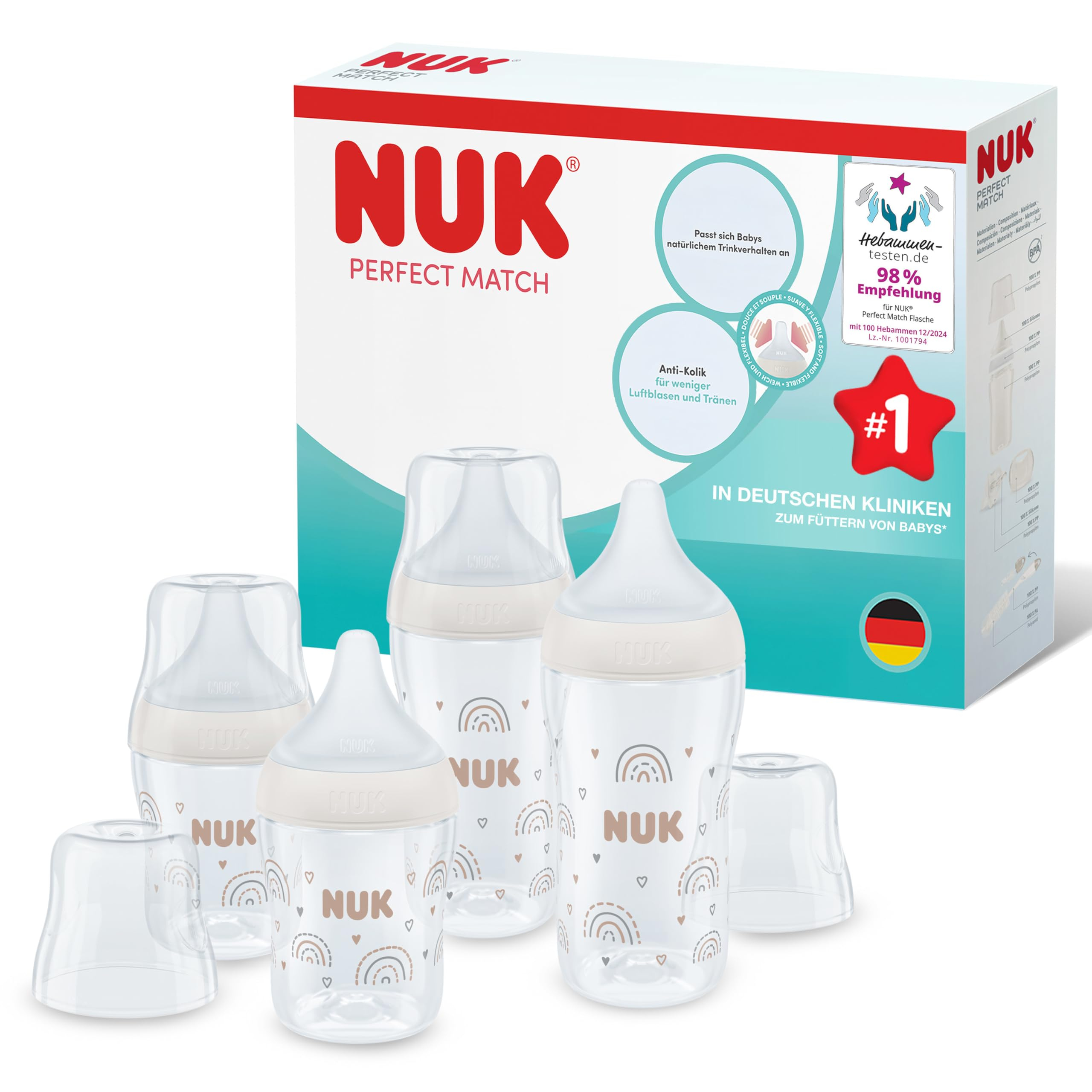 [Amazon Prime + Baby Wunschliste] NUK Perfect Match Babyflaschenset | Anti-Colic | 150 ml und 260 ml | 4 Stück
