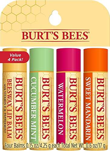 Burt's Bees 100% natürlicher Lippenbalsam, 4 x 4,25g, "Bienenwachs", "Gurke-Minze", "Wassermelone" und "süße Mandarine" [Prime Spar-Abo]