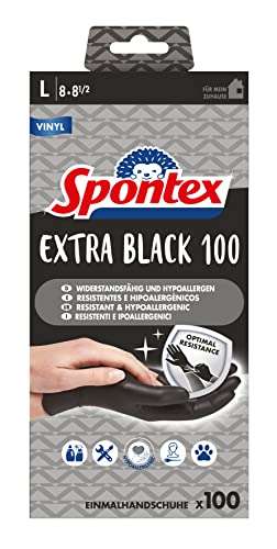[PRIME/Sparabo] Spontex Extra Black Einmalhandschuhe aus Vinyl, ungepudert und latexfrei, vielseitig einsetzbar, 100er Pack, schwarz