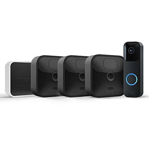 Blink Outdoor, witterungsbeständige HD-Überwachungskamera, 3 Kamera + Blink Video Doorbell, Zwei-Wege-Audio, HD-Video und Bewegungserfassung