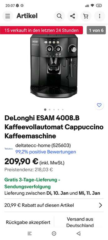 DeLonghi ESAM 4008.B Kaffeevollautomat Cappuccino Kaffeemaschine