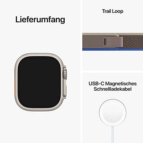 Apple Watch Ultra (GPS + Cellular, 49mm) Smartwatch - Titangehäuse, Trail Loop Blau/Grau - S/M