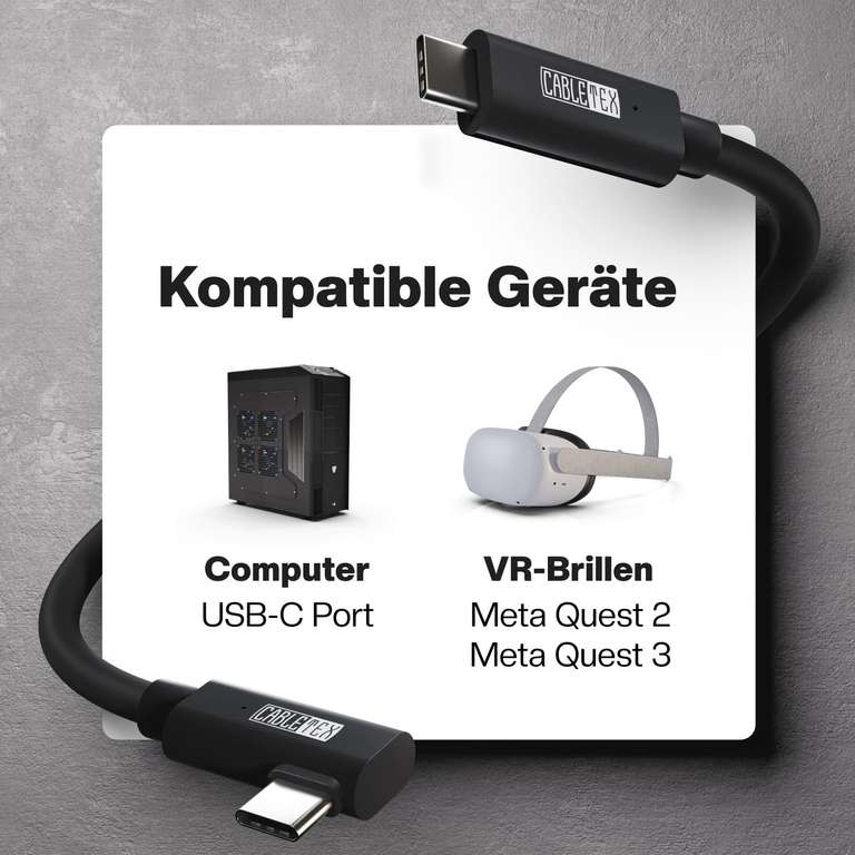 CABLETEX 5m Link Kabel für Meta Quest 3, Oculus Quest 2 USB 3.0 5 Gbit/s Datenübertragung - Prime