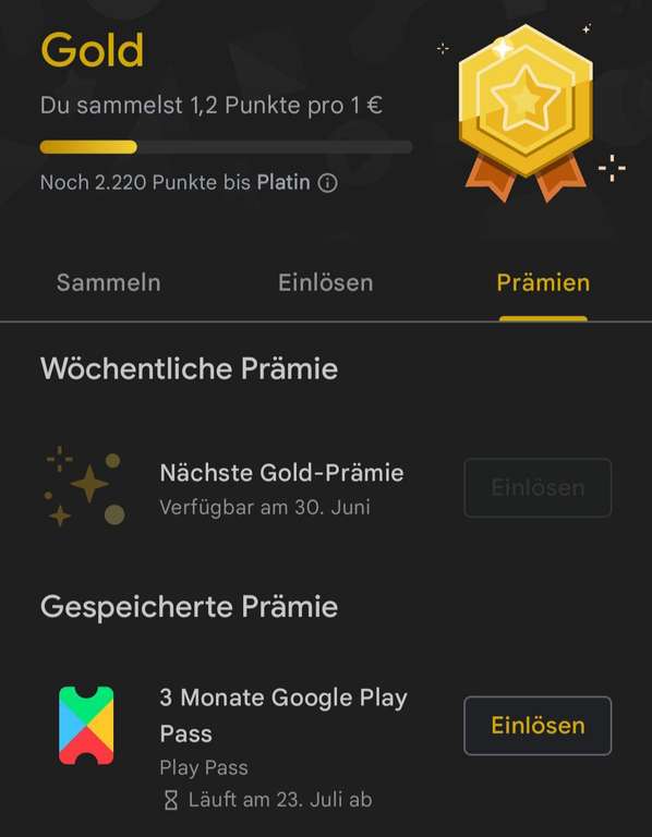Google Play Points sammeln und Überraschungsprämie erhalten (z.B. 3 Monate Google Play Pass oder Google One Premium) [personalisiert]