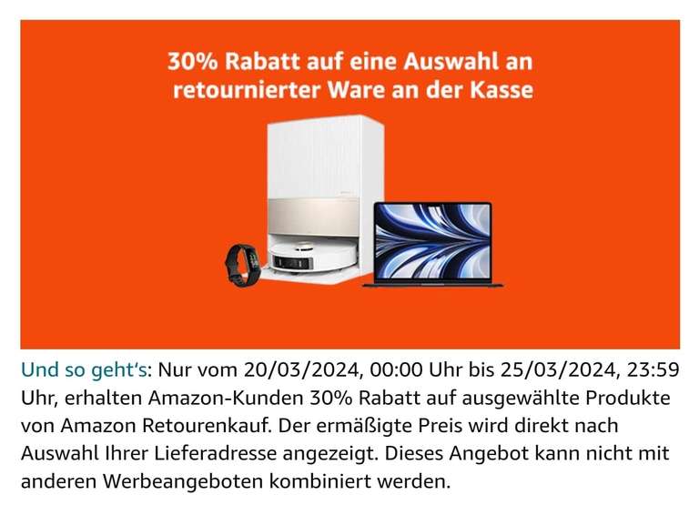 30% Rabatt auf ausgewählte Produkte von Amazon Retourenkauf (Warehouse Deals / WHD)